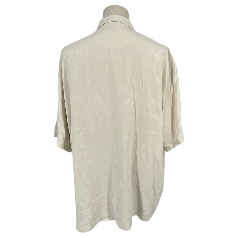 Tommy Bahama Mens 2XLB Silk Camp‎ Shirt Cream Tropical Pineapple Palm Tree - Picture 3 of 9
